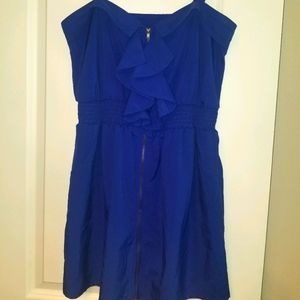 Blue Summer Dress Zippered Ruffled front